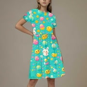 ATOGUTA Baby Girl Dresses Easter Short Sleeve Dresses Casual Party School Dresses Clothes for Kids Multicolor, Size 4-14 Years